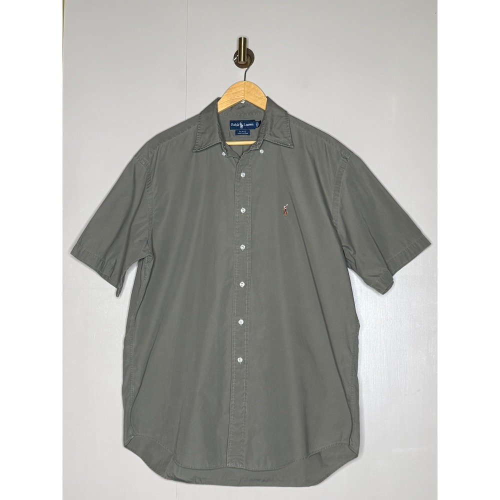 Ralph Lauren Blake Size L Olive Gray Cotton Short Sleeve Button Down Shirt